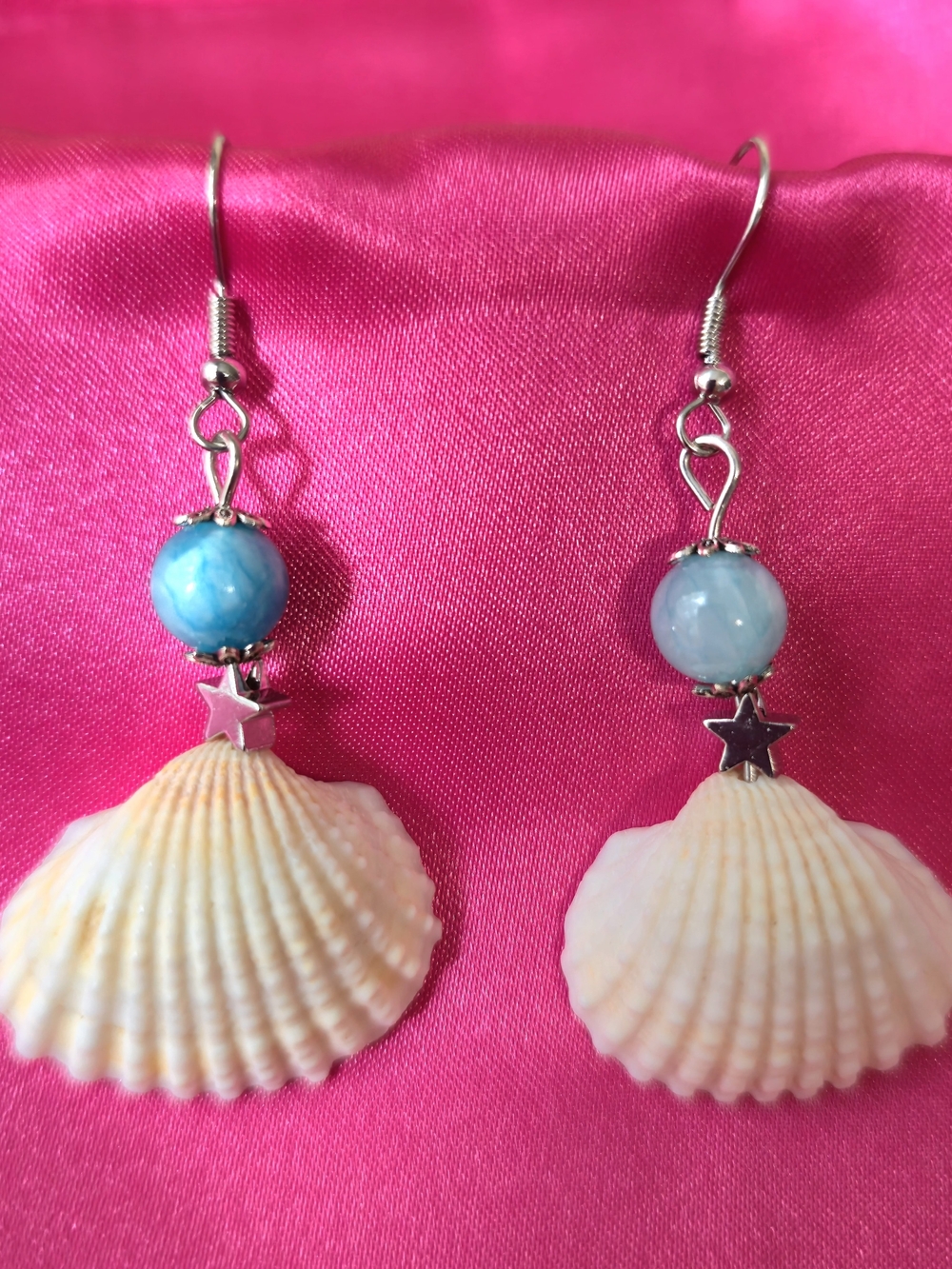 Blue Glass Bead & Natural Shell‎ Drop Earrings - Women Summer Jewelry